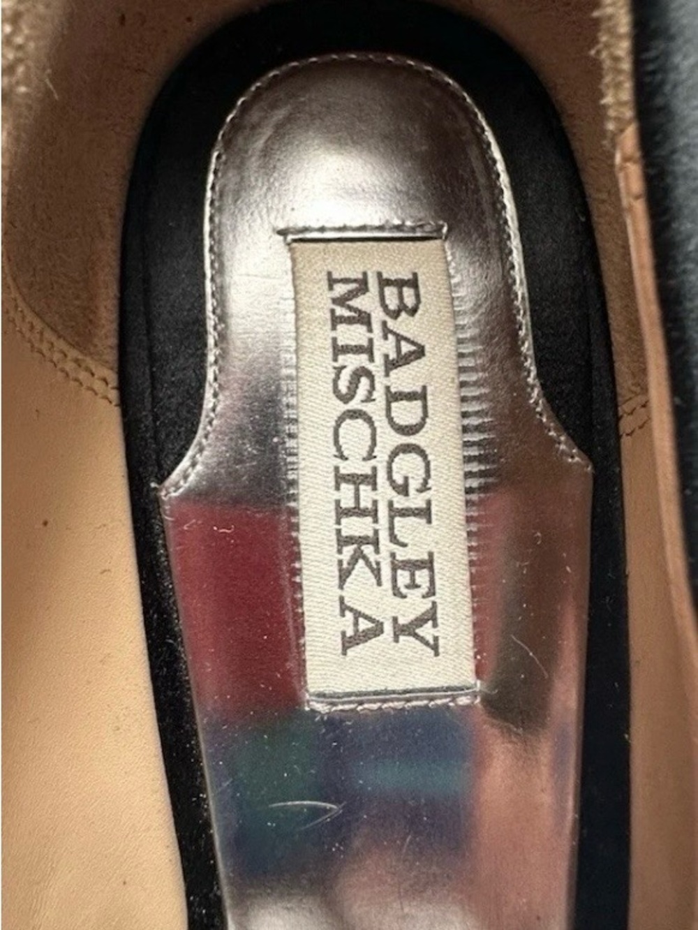 Badgley Mischka Monique Black Satin Open Toe Pumps Stiletto Shoes Black Size 8 - Picture 6 of 9